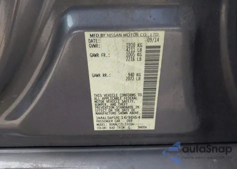 2015 Nissan Altima 2.5/2.5 S/2.5 Sl/2.5 Sv z USA, uszkodzony, nr VIN 1N4AL3AP5FC169064